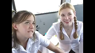 In The Schoolbus-2 cute blow and fuck . HD